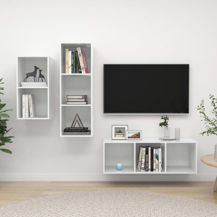 Ensemble de meuble TV 3 pcs Blanc brillant Aggloméré