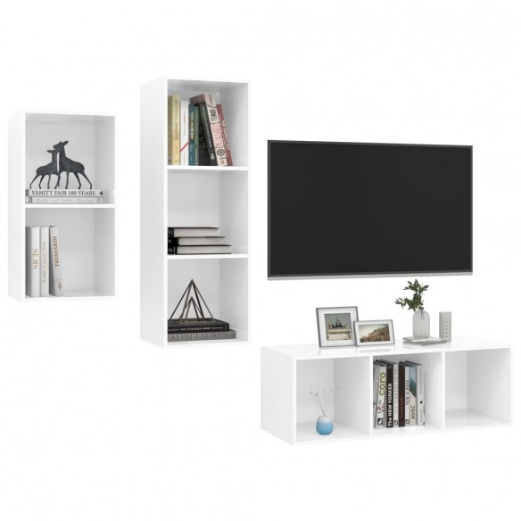 Ensemble de meuble TV 3 pcs Blanc brillant Aggloméré