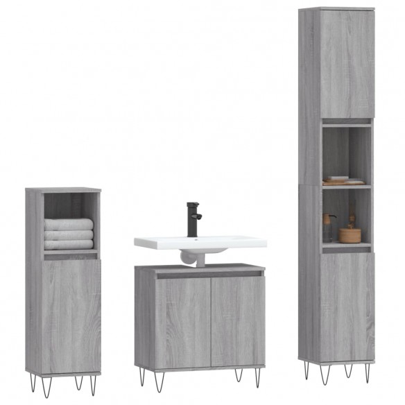 Ensemble d'armoires de salle de bain 3 pcs sonoma gris