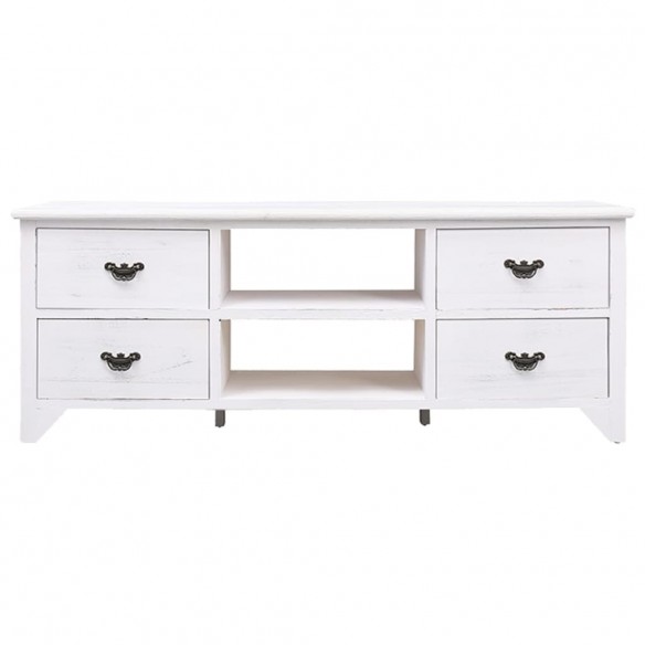 Meuble TV Blanc antique 108x30x40 cm Bois de Paulownia solide