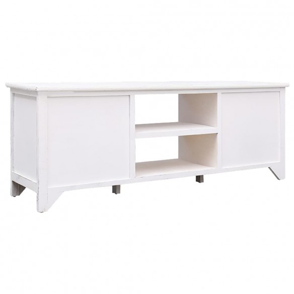 Meuble TV Blanc antique 108x30x40 cm Bois de Paulownia solide