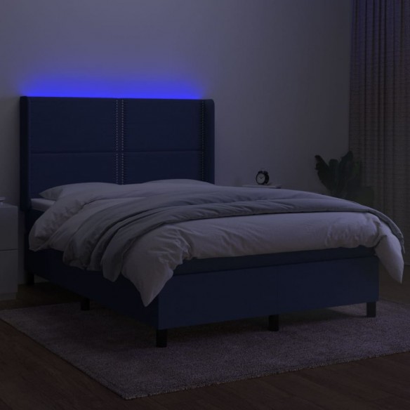 Cadre de lit matelas LED Bleu 140x200 cm Tissu