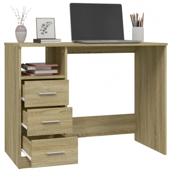 Bureau avec tiroirs Chêne sonoma 102x50x76 cm Bois d'ingénierie