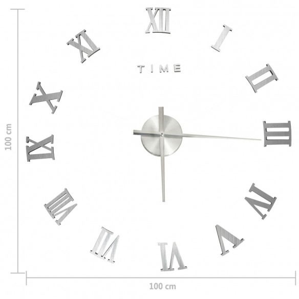 Horloge murale 3D Design moderne Argenté 100 cm XXL