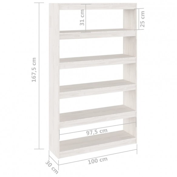 Bibliothèque/Séparateur de pièce Blanc 100x30x167,5 cm Pin