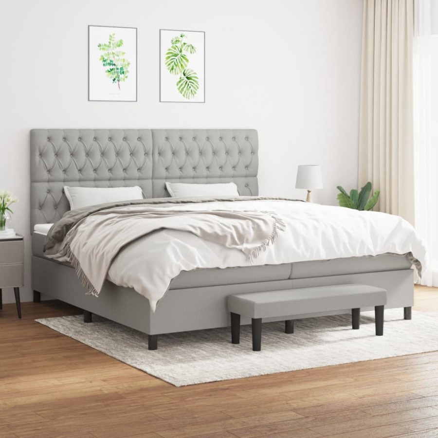 Cadre de lit avec matelas Gris clair 200x200cm Tissu