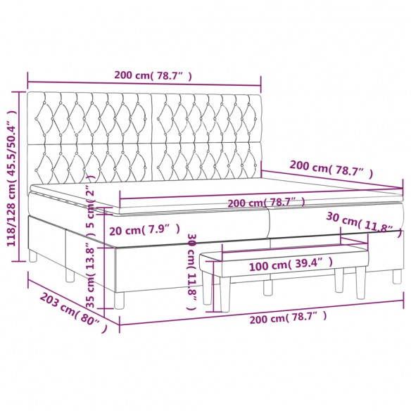 Cadre de lit avec matelas Gris clair 200x200cm Tissu