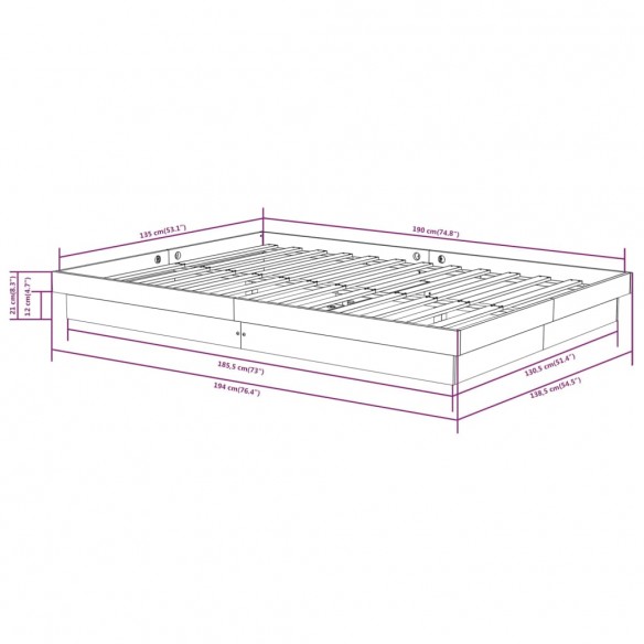 Cadre de lit Noir Bois massif 135x190 cm Double