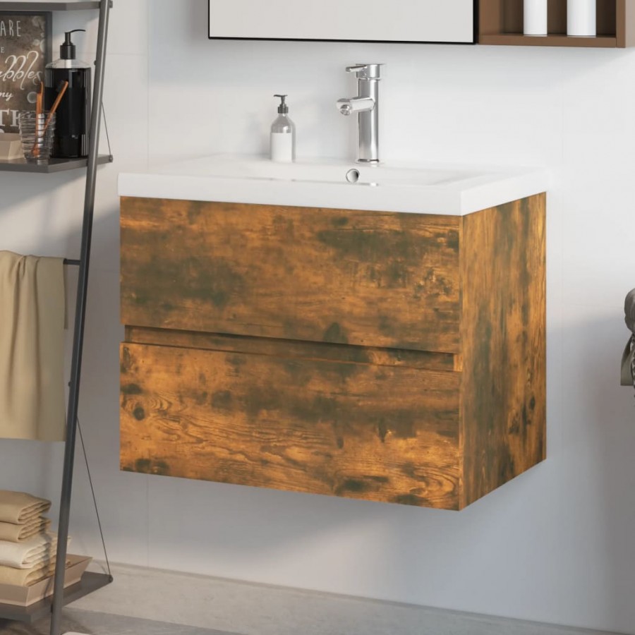 Meuble lavabo avec bassin intégré Chêne fumé Bois d'ingénierie