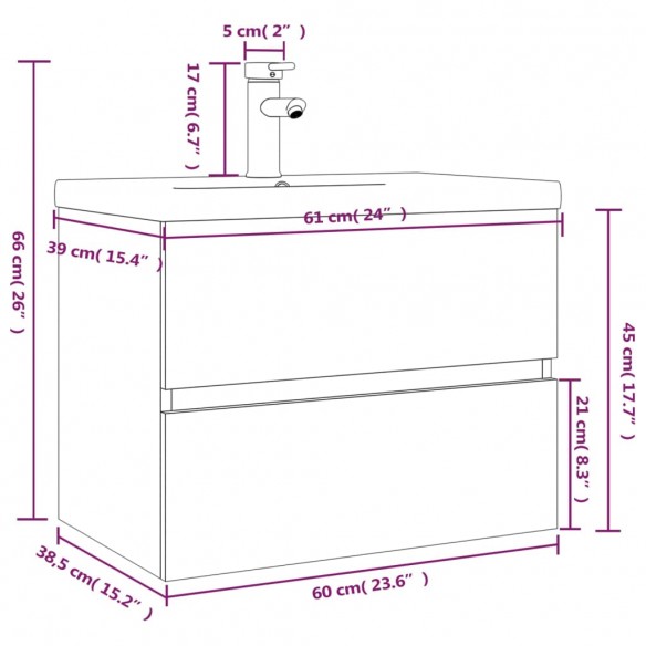 Meuble lavabo avec bassin intégré Chêne fumé Bois d'ingénierie