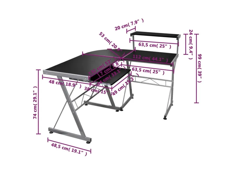 Bureau d'ordinateur d'angle Noir 132x112x99cm 