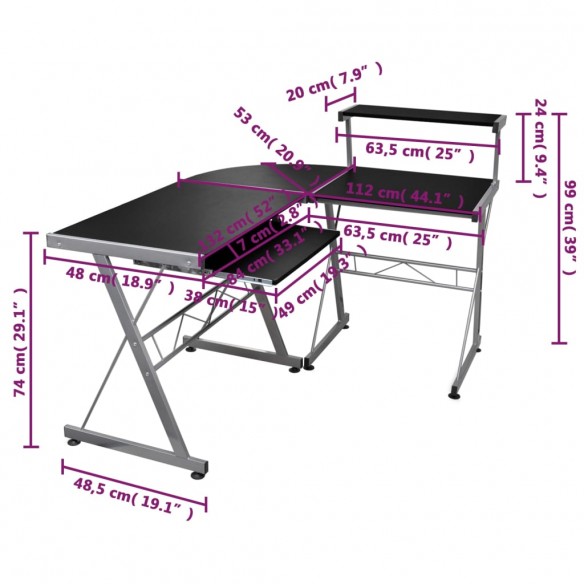 Bureau d'ordinateur d'angle Noir 132x112x99cm Bois d'ingénierie