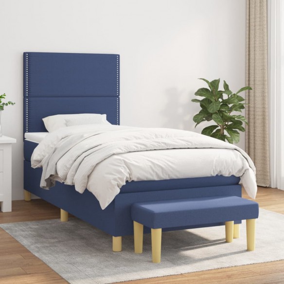 Cadre de lit avec matelas Bleu 100x200 cm Tissu