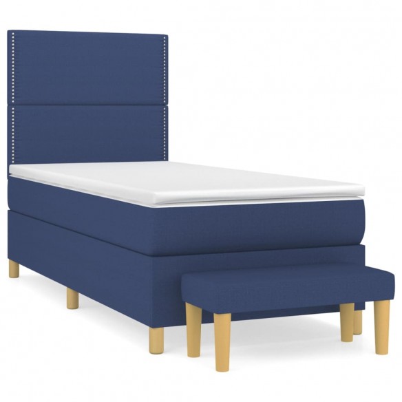 Cadre de lit avec matelas Bleu 100x200 cm Tissu