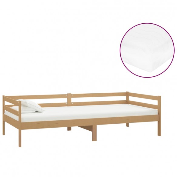 Lit de repos et matelas 90x200cm Marron miel Bois de pin massif