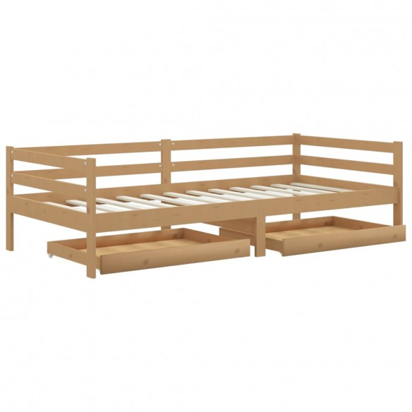 Lit de repos et tiroirs 90x200cm Marron miel Bois de pin massif