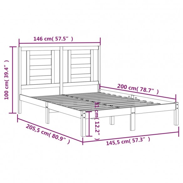 Cadre de lit Bois de pin massif 140x200 cm