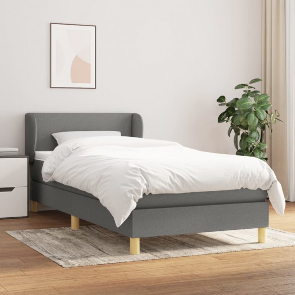 Cadre de lit avec matelas Gris foncé 80x200 cm Tissu