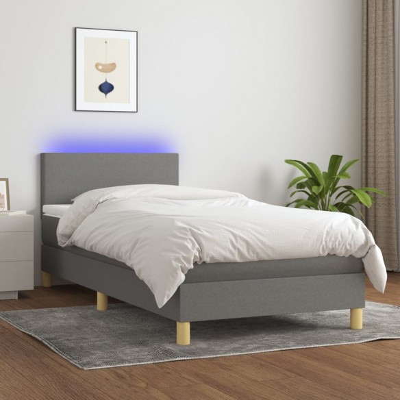 Cadre de lit avec matelas et LED Gris foncé 80x200cm