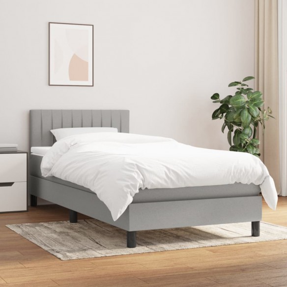 Cadre de lit avec matelas Gris clair 90x200 cm Tissu