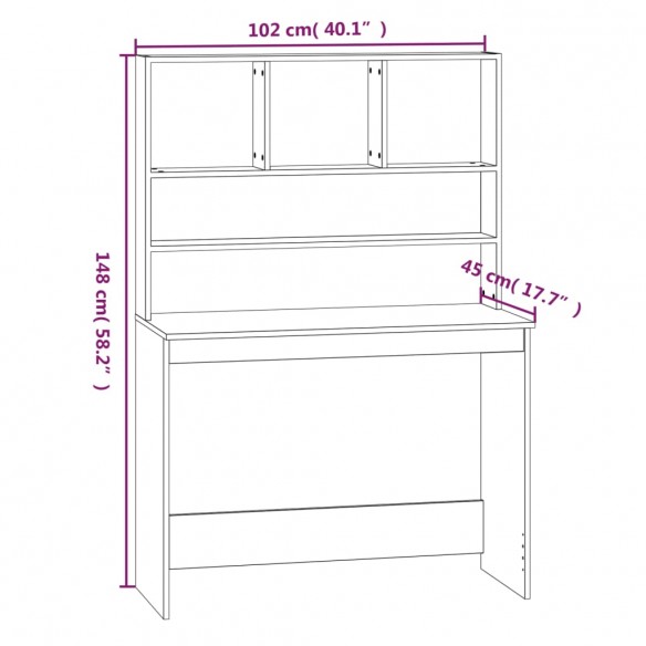 Bureau avec étagères Blanc 102x45x148 cm Bois d'ingénierie