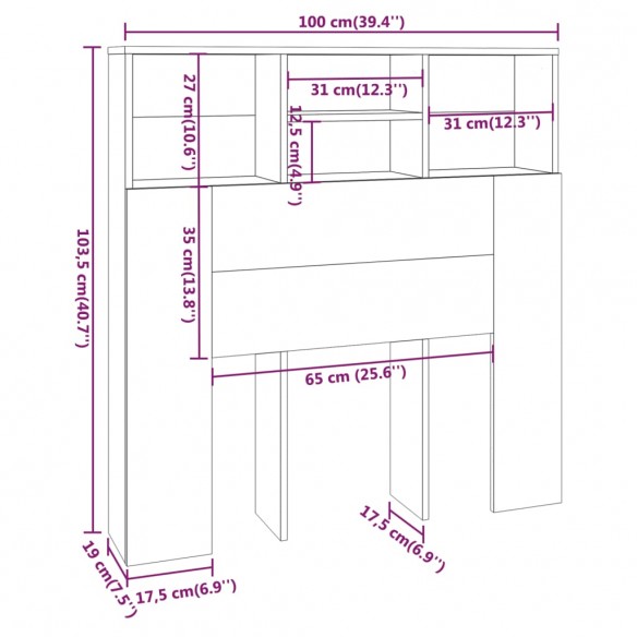 Armoire de tête de lit Sonoma gris 100x19x103,5 cm