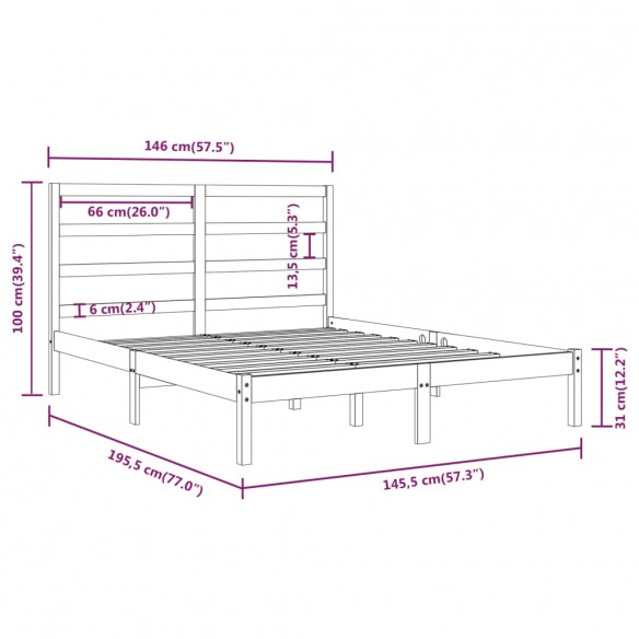 Cadre de lit Blanc Bois de pin massif 140x190 cm