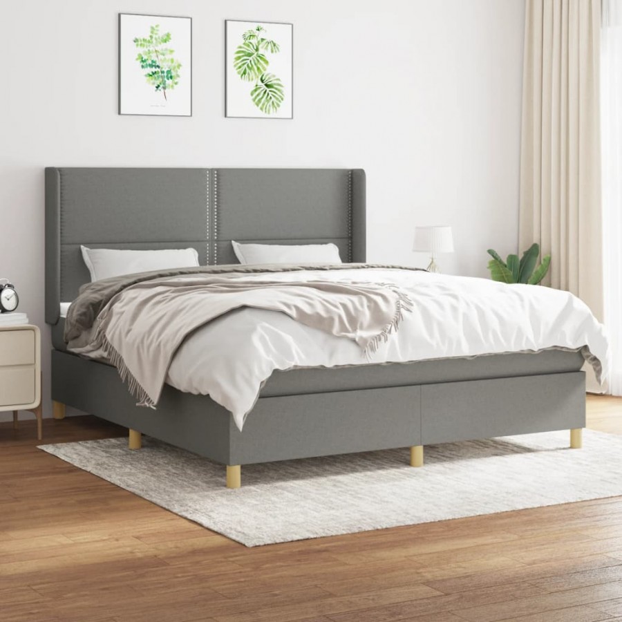 Cadre de lit avec matelas Gris foncé 160x200cm Tissu