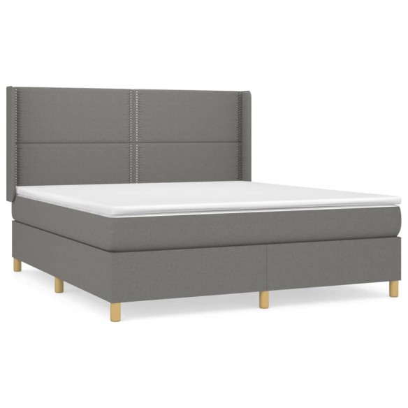 Cadre de lit avec matelas Gris foncé 160x200cm Tissu