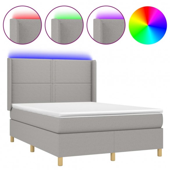 Cadre de lit matelas LED Gris clair 140x200 cm Tissu