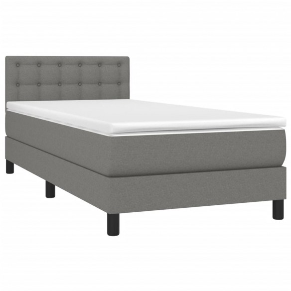 Cadre de lit avec matelas Gris foncé 90x200 cm Tissu