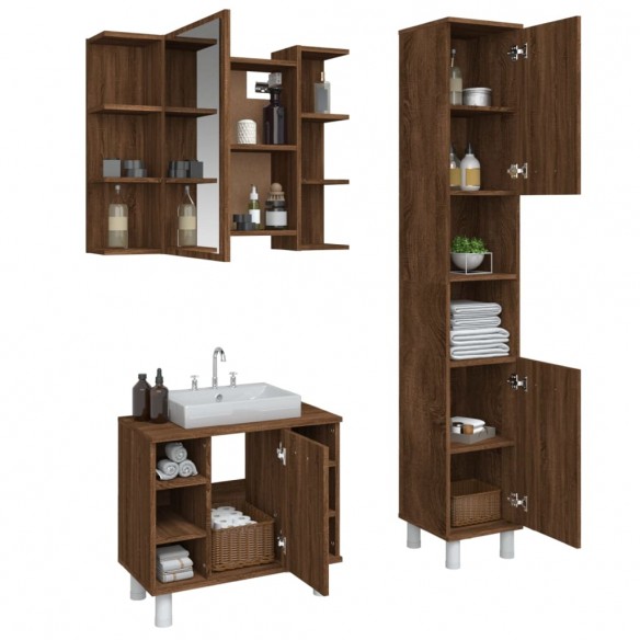 Ensemble d'armoires de salle de bain 3 pcs chêne marron