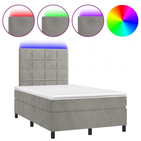 Cadre de lit matelas et LED Gris clair 120x200 cm