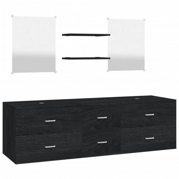 Ensemble de meubles salle de bain 5 pcs noir bois d'ingénierie