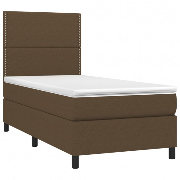 Cadre de lit et matelas et LED Marron foncé 90x190cm