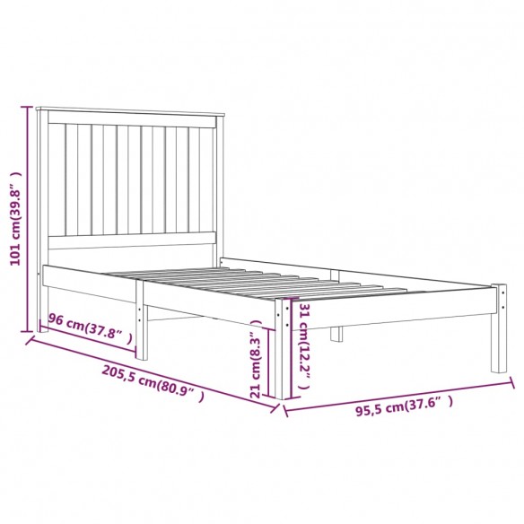 Cadre de lit Blanc Bois de pin massif 90x200 cm