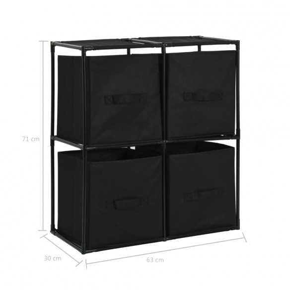 Armoire de rangement avec 4 paniers tissu Noir 63x30x71cm Acier