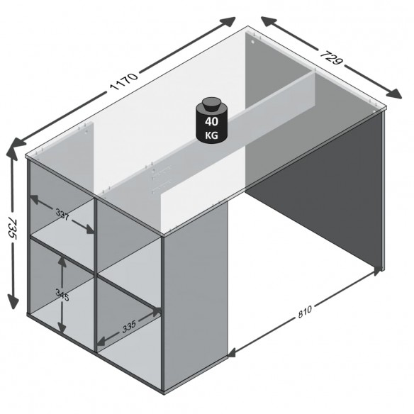 FMD Bureau avec étagères latérales 117 x 72,9 x 73,5 cm Blanc