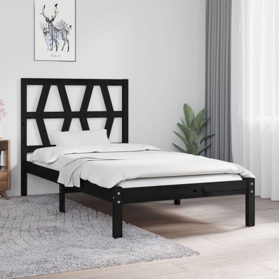 Cadre de lit Noir Bois de pin massif 90x190 cm Simple