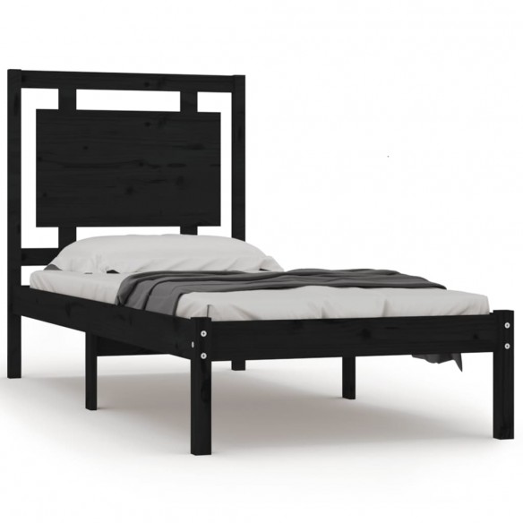 Cadre de lit Noir Bois massif 90x190 cm Simple