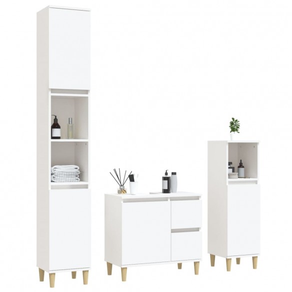 Ensemble d'armoires salle de bain 3 pcs blanc bois d'ingénierie