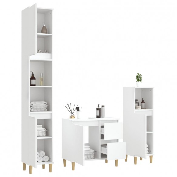 Ensemble d'armoires salle de bain 3 pcs blanc bois d'ingénierie