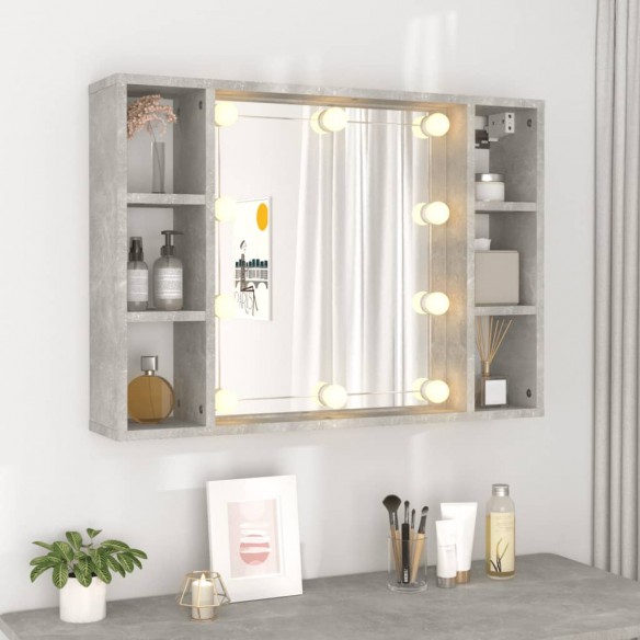 Armoire à miroir avec LED Gris béton 76x15x55 cm