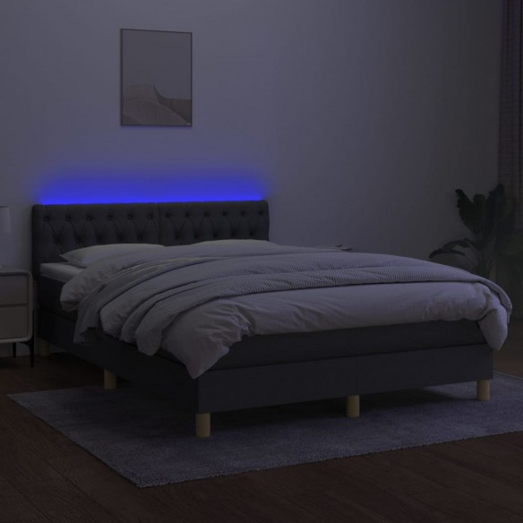 Cadre de lit et matelas et LED Gris foncé 140x190 cm