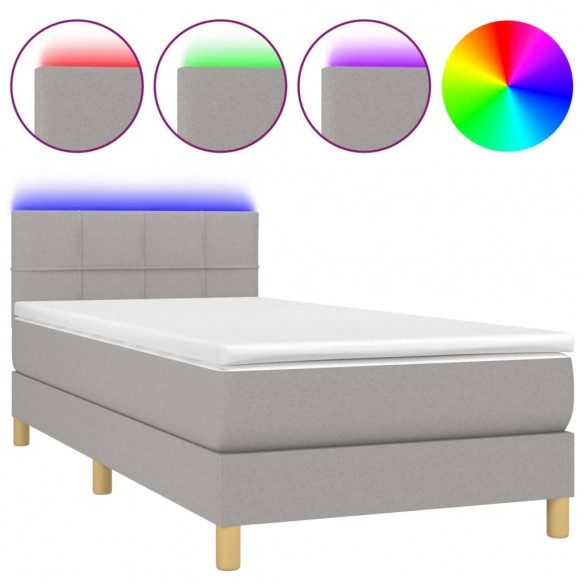 Cadre de lit avec matelas et LED Gris clair 90x190cm