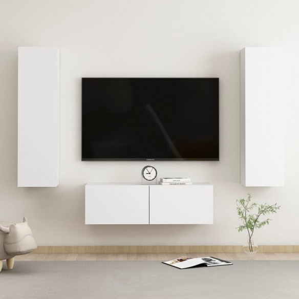 Ensemble de meubles TV 3 pcs Blanc Aggloméré