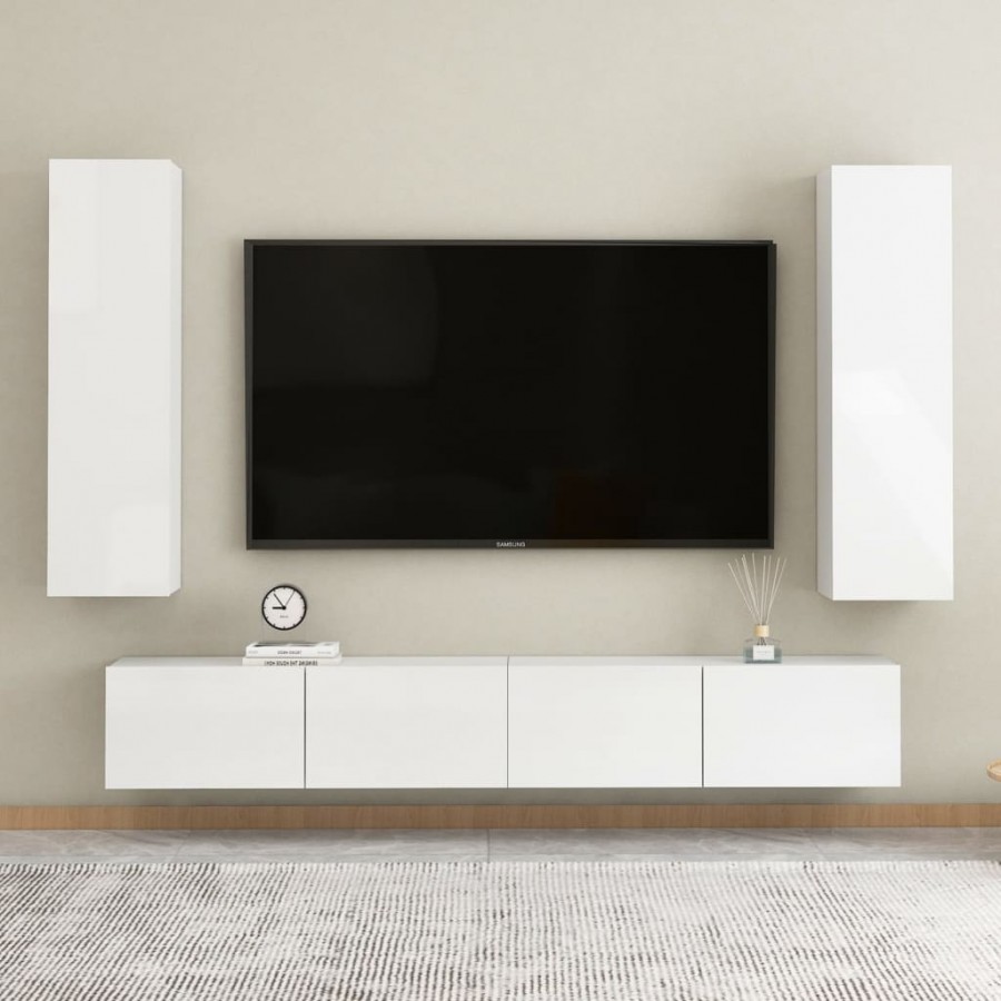 Ensemble de meubles TV 4 pcs Blanc brillant Aggloméré