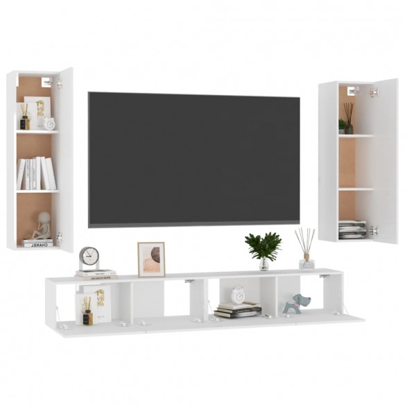 Ensemble de meubles TV 4 pcs Blanc brillant Aggloméré