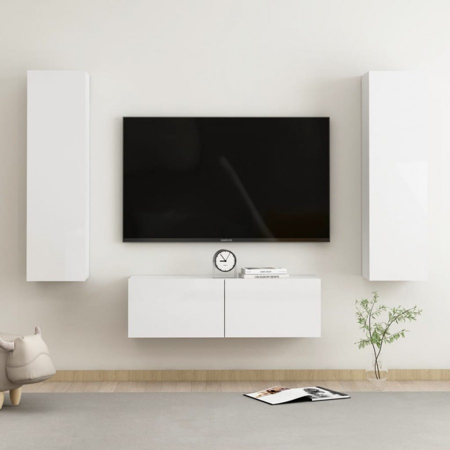 Ensemble de meubles TV 3 pcs Blanc brillant Aggloméré