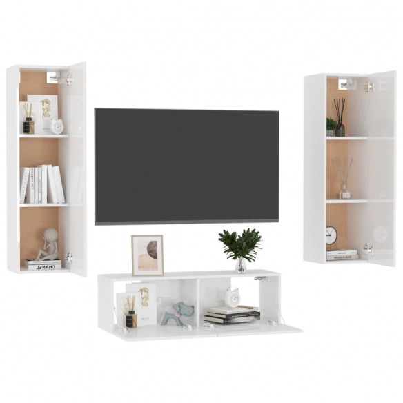 Ensemble de meubles TV 3 pcs Blanc brillant Aggloméré